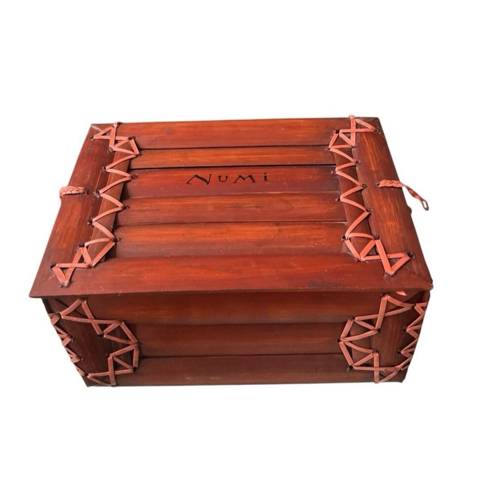 Numi Tea Bamboo Box Decorative Wooden Chest Storage Organizer USA 10x7.5x5" READ